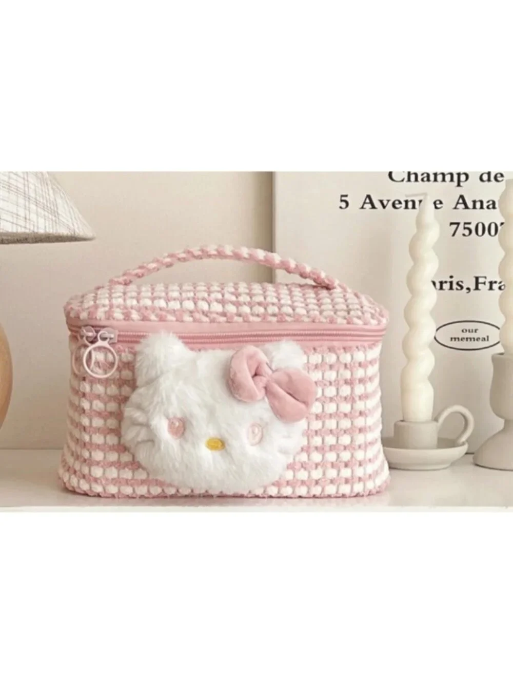 Hello Kitty Pink Checkered Makeup Bag – Cute Travel Cosmetic Organizer